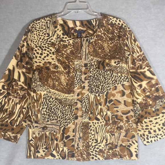 WESTBOUND WOMAN 100% Natural Cotton Animal Print Safari Style Zip Up Y2K Shacket - Picture 1 of 16